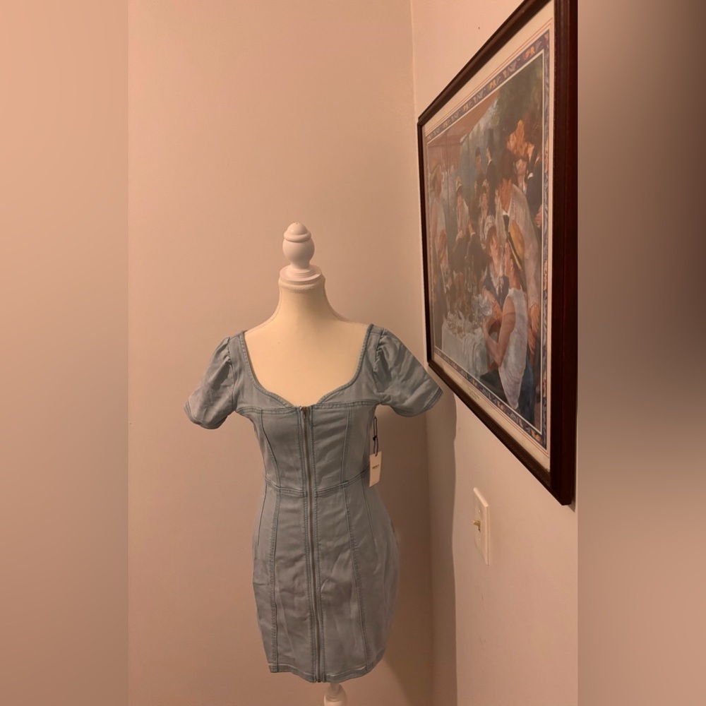 Trendy Light Blue Denim Zipper Dress